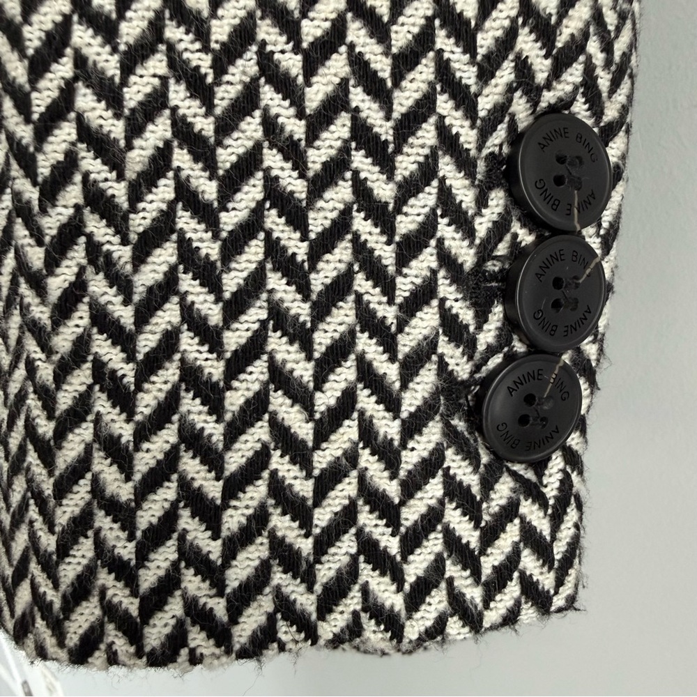 Anine Bing Fishbone Herringbone Blazer L Oversized Wool Blend Double Breasted - Picture 10 of 16